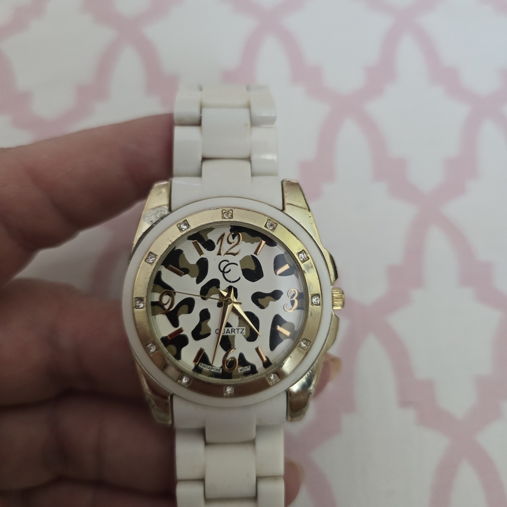 Gold and White Leopard Print Watch